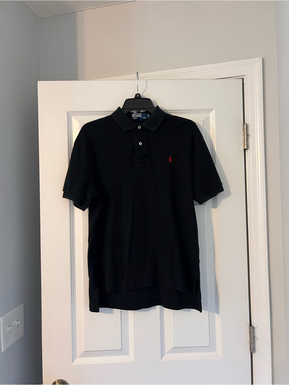 Polo Ralph Lauren Black Polo Shirt Red Pony Logo Short Sleeve Cotton Mens SM